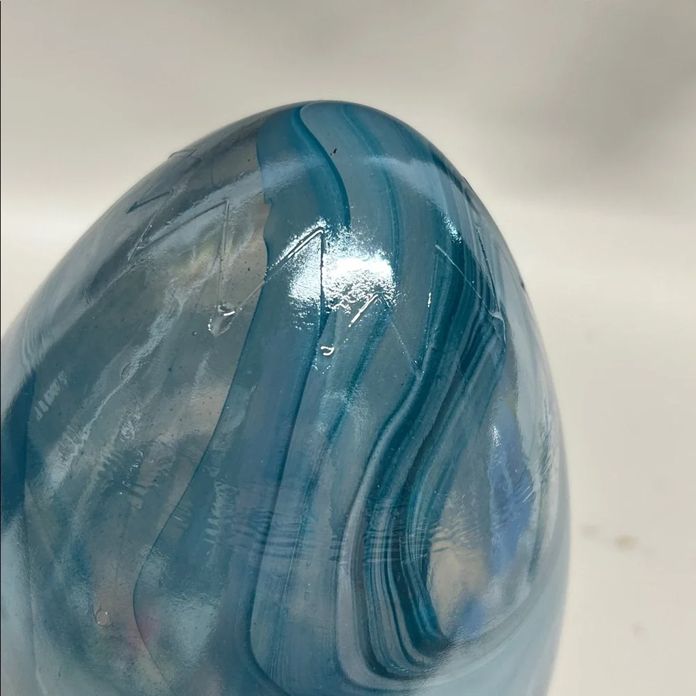 AKCAM TURKISH GLASS EASTER EGG BLUE MARBLED WATERCOLOR DECOR CANDY DISH - Picture 3 of 5